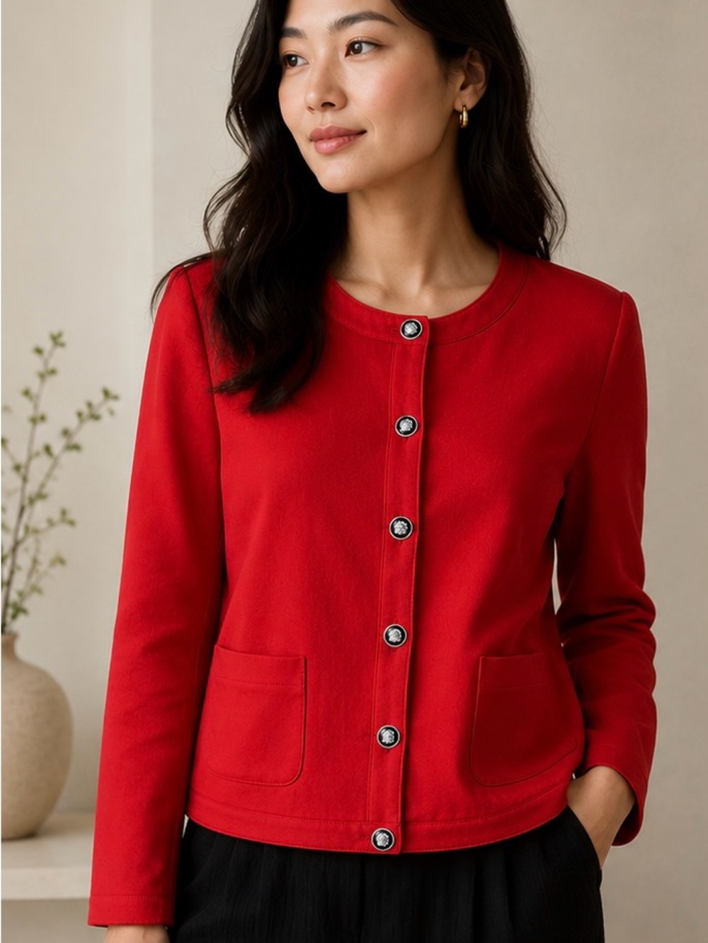 Jules & Leopold Vibrant Red Jacket with Decorative Button